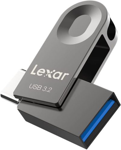 Lexar E32C 64GB Type-C USB Flash Drive, USB-A&USB-C 3.2 Gen 1 Dual Drive OTG 100MB/s Read, Thumb Drive Swivel Design Jump Drive for USB 3.0/2.0, Memory Stick for Android Smartphone, Laptop, PC