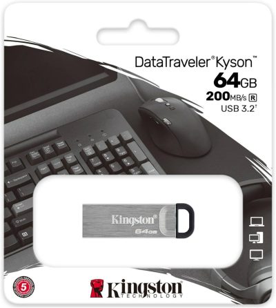 Kingston DataTraveler Kyson 64GB High Performance USB 3.2 Metal Flash Drive | Speeds up to 200MB/s | DTKN/64GB