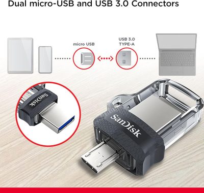 SanDisk 128GB Ultra Dual Drive m3.0 for Android Devices and Computers - microUSB, USB 3.0 - SDDD3-128G-G46, Black